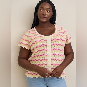 Torrid Pointelle Pullover Flutter Sleeve Sweater Size 0 (0X)